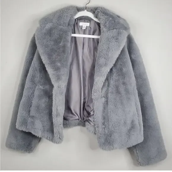 Final price^ Topshop Claire faux fur jacket gray - Picture 4 of 10